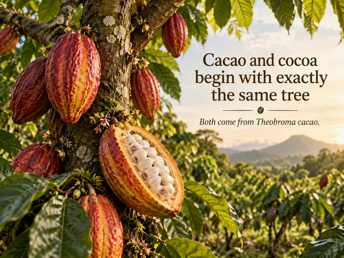 Cacao and cocoa begin with exactly the same tree
